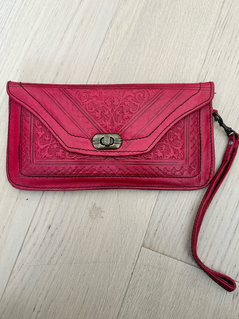 Spanish Inspired Embossed Red Wristlet Clutch